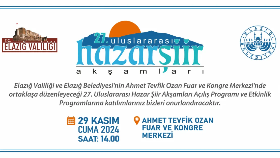 27. ULUSLARARASI HAZAR ŞİİR AKŞAMLARI PROGRAMINA DAVET