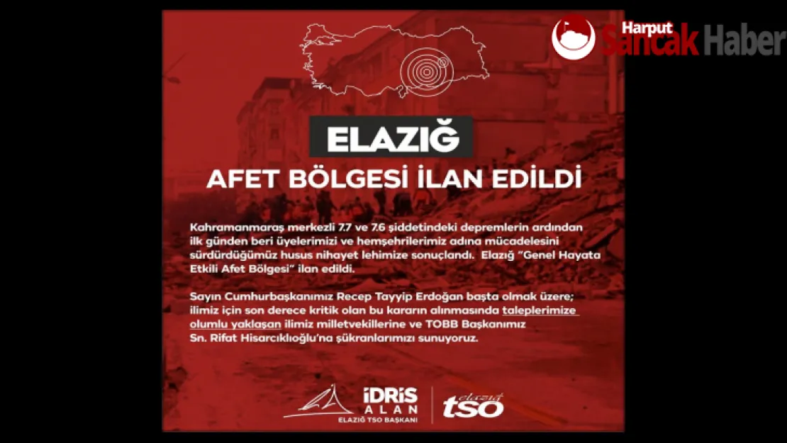 Elazığ Afet Bölgesi İlan Edildi!