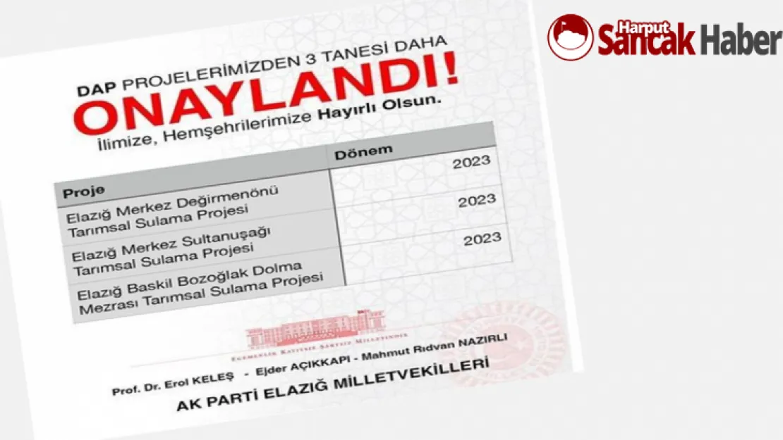 Elazığ'ın 3 Projesi Daha Onaylandı