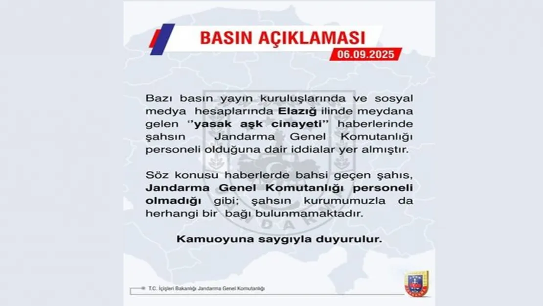 Jandarmadan Elazığ'daki Cinayetle İlgili Açıklama