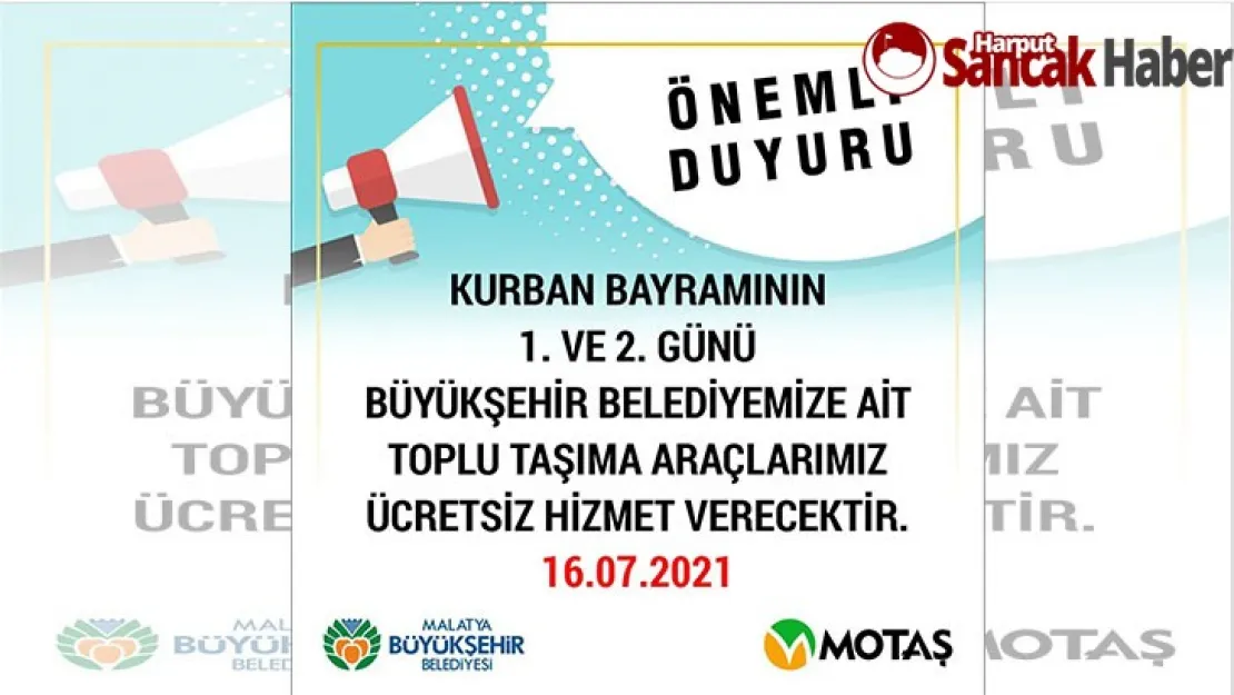 Kurban Bayramının 1'inci Ve 2'inci Günü Ücretsiz Hizmet Verecek