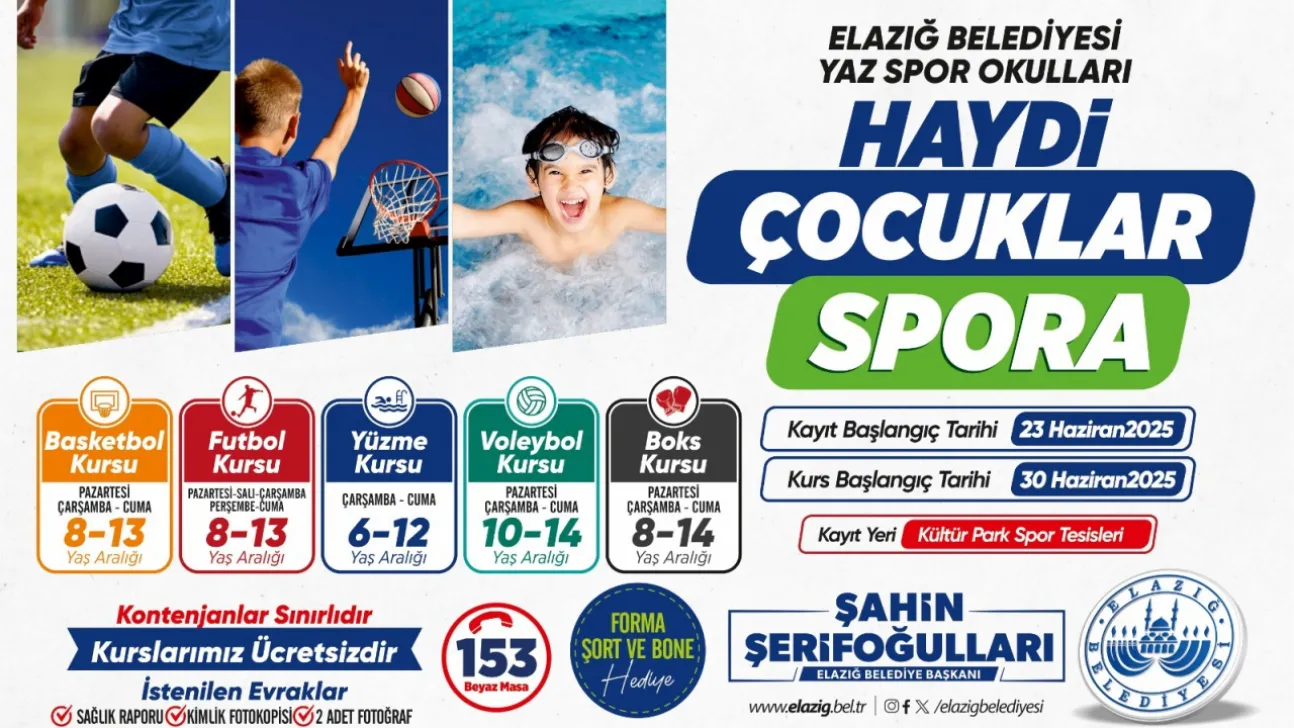 Elazığ Belediyesi Ücretsiz Yaz Spor Kursları Başlıyor