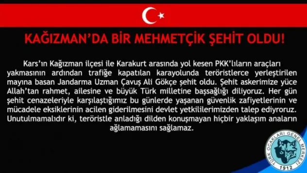 Kağızman'da Bir Askerimiz Şehit Oldu