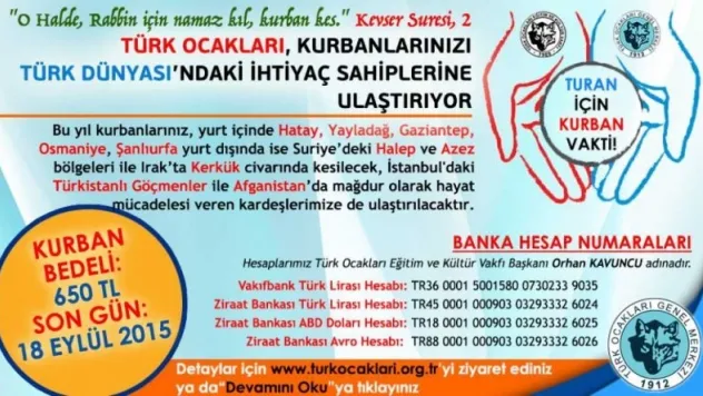 Türk Ocakları Vekaletle Kurban Kampanyası Başladı
