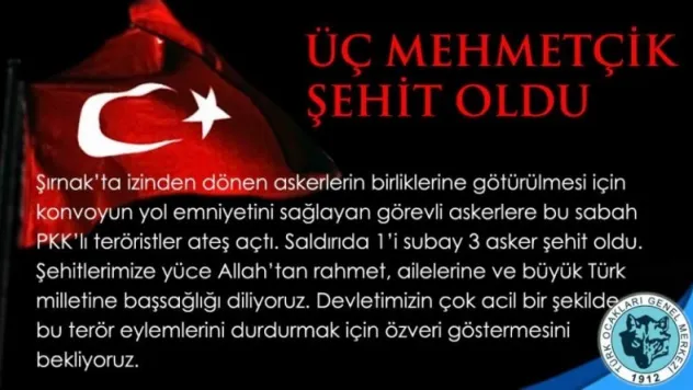 Üç Mehmetçik Şehit Oldu