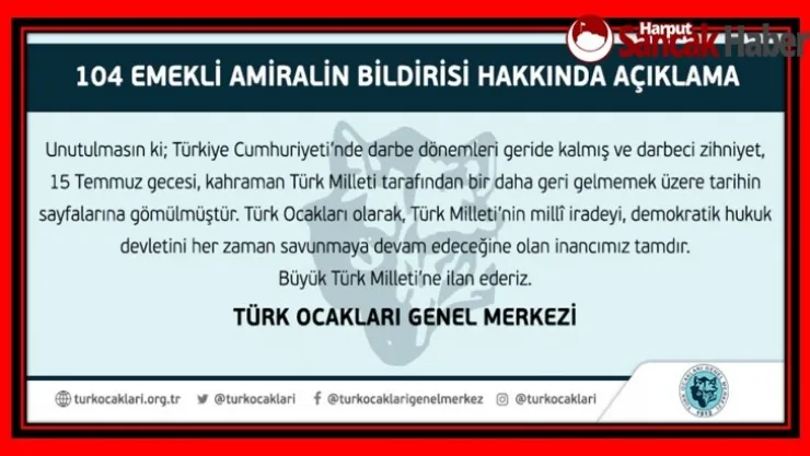 104 Emekli Amiralin Bildirisi Hakkında Türk Ocakları Genel Merkezi'nden Açıklama