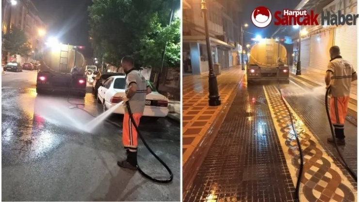 Battalgazi Belediyesi Temizlik Ekiplerinden Gece Mesaisi