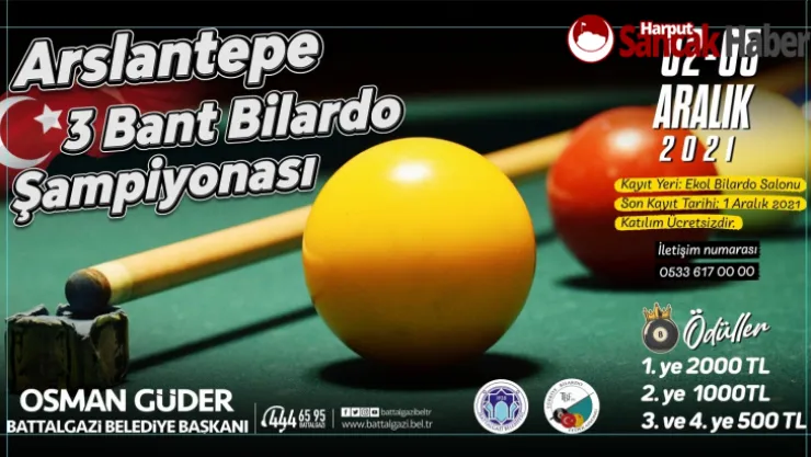 Battalgazi'deki Bilardo Şampiyonasına Başvurular Yarın Sona Eriyor