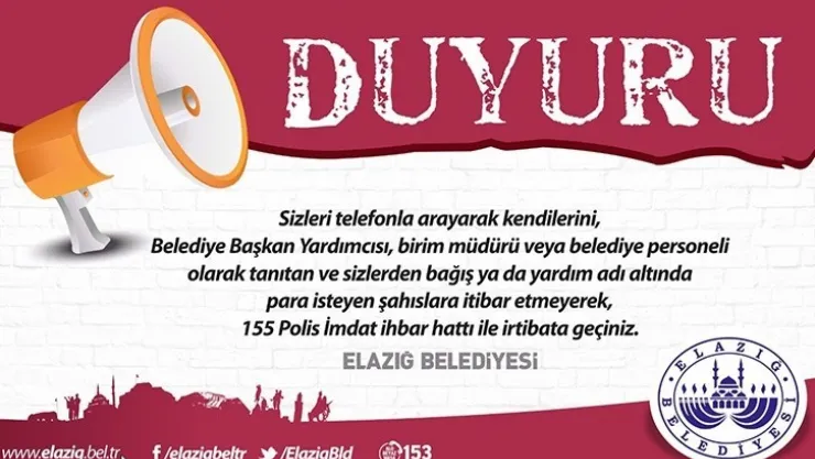 Elazığ Belediyesi Dolandırıcılara Karşı Vatandaşı Uyardı