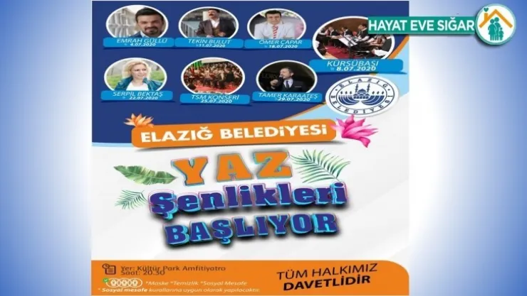 Elazığ Belediyesi Yaz Şenlikleri Başlıyor