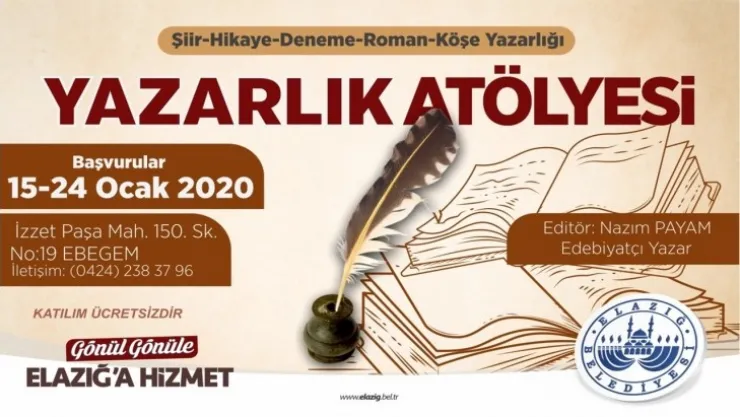 Elazığ Belediyesi Yazarlık Atölyesi İçin Başvuru Süresi Doluyor