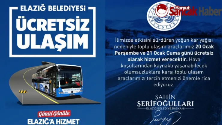 Elazığ'da Toplu Ulaşım Hizmetleri Ücretsiz