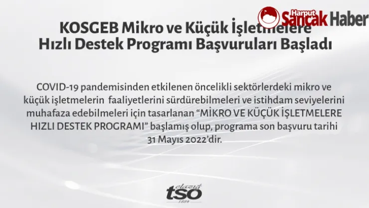 KOSGEB Mikro ve Küçük İşletmelere Hızlı Destek Programı Başvuruları Başladı