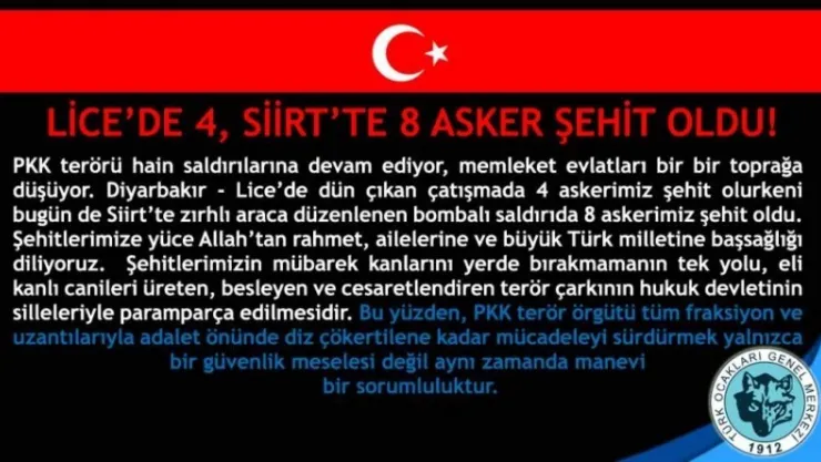 Türk Ocakları'ndan Siirt'teki Şehitlerimize Taziye