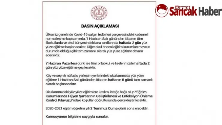 Yüzyüze Eğitim Başlıyor