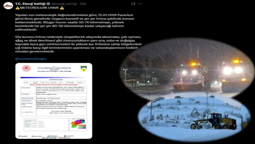 Elazığ Valiliği'nden Kuvvetli Yağış ve Kar Uyarısı