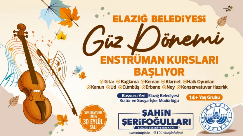 ELAZIĞ BELEDİYESİ'NİN ENSTRÜMAN KURSLARI BAŞLIYOR