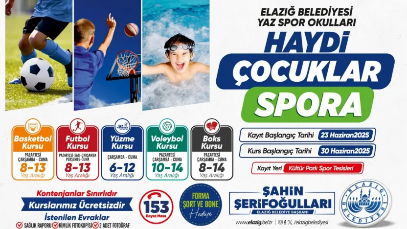 ELAZIĞ BELEDİYESİ ÜCRETSİZ YAZ SPOR KURSLARI BAŞLIYOR