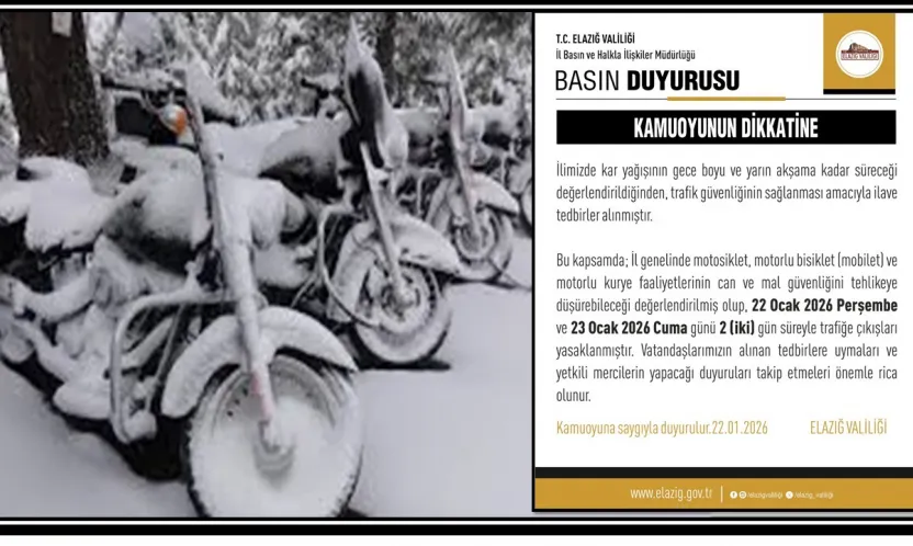 Elazığ'da Kar Yağışı Tedbiri: Motosiklet ve Kuryelere 2 Gün Trafik Yasak