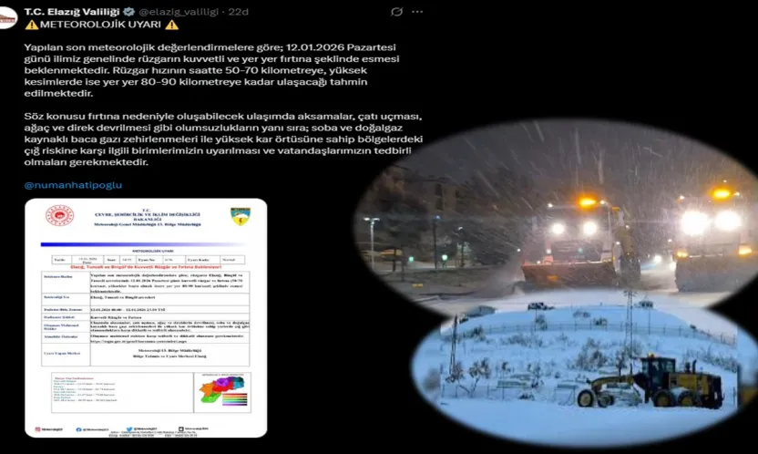 Elazığ Valiliği'nden Kuvvetli Yağış ve Kar Uyarısı